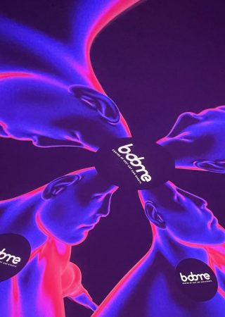 Colourful screening on the roof of the geodesic dome event space.